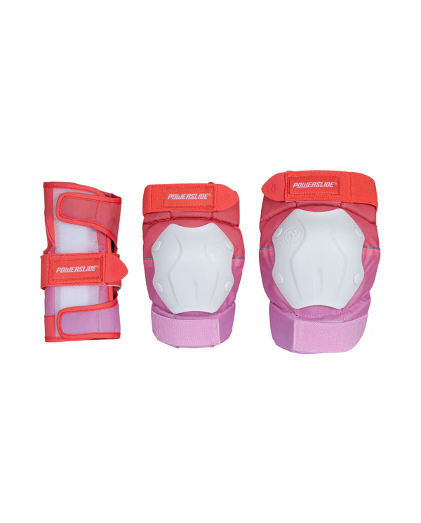 POWERSLIDE Standard Tri-Pack Red/Pink, protective gear set for skaters, includes knee pads, elbow pads, and wrist guards.